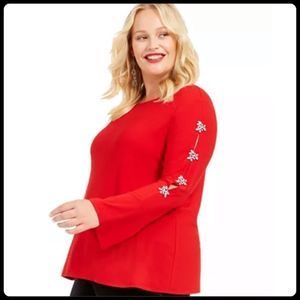 INC Red Rhinestone Embellished Top Sz 0X